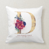 Gold D Monogram Floral Burgundy Red and Navy Blue