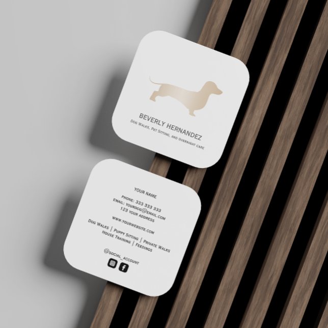 Gold Dachshund dog Walker Trainer Puppy sitting   Square Business Card (Creator Uploaded)