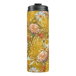 Gold dahlia flowers, vintage floral design. thermal tumbler