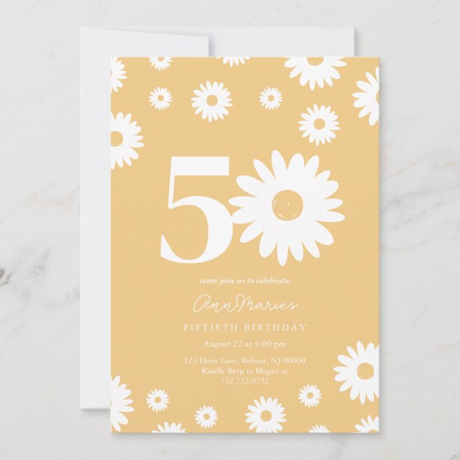 Gold Daisy 50th Birthday Invitation (Front)