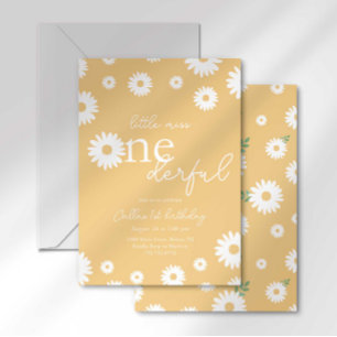 Gold Daisy Little Miss Onederful Invitation