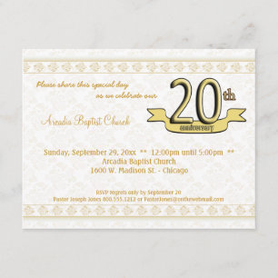Gold Damask 20th Anniversary Celebration Invite