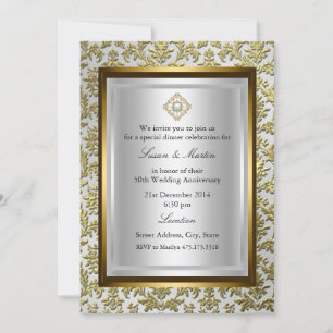 Gold Damask 50th Wedding Anniversary Invitation
