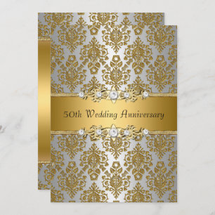 Gold Damask 50th Wedding Anniversary Invite