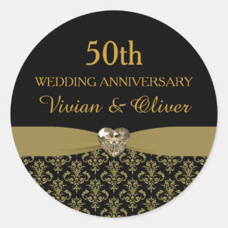 Gold Damask 50th Wedding Anniversary Sticker