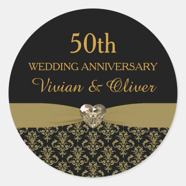 Gold Damask 50th Wedding Anniversary Sticker (Front)