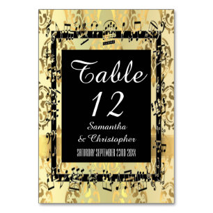 Gold damask and black table number