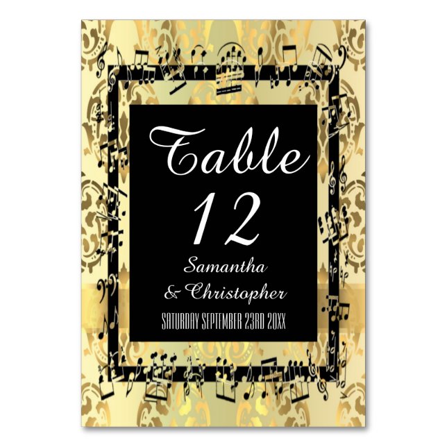 Gold  damask and black table number (Front)