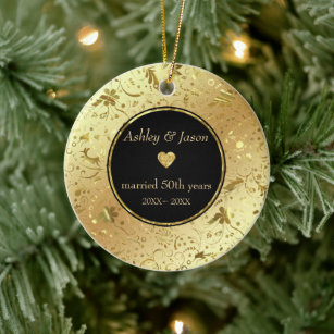 Gold Damask And Heart Ceramic Tree Decoration