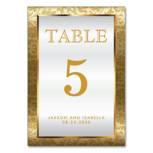 Gold Damask and White Satin - Table Card