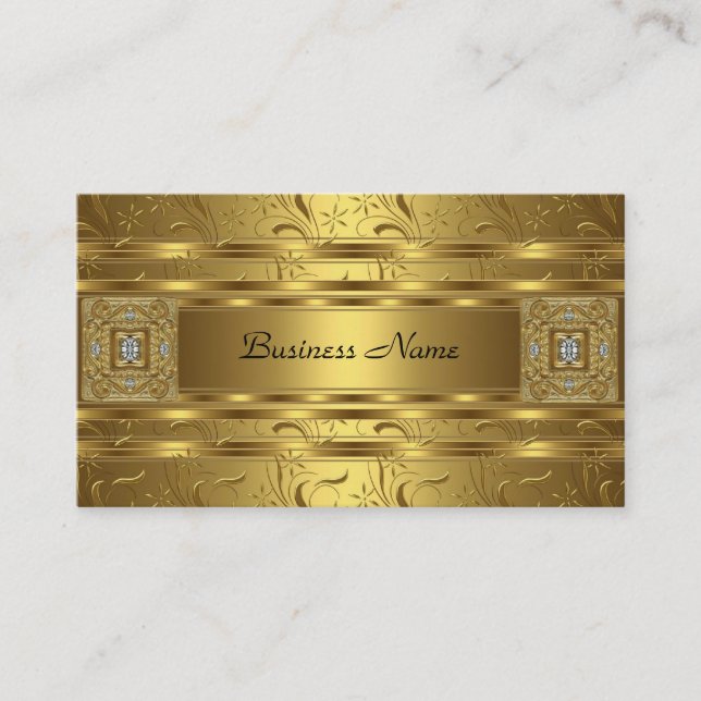 Gold Damask Black Floral Jewel Elegant Classy Business Card (Front)