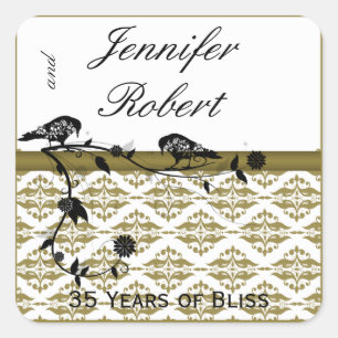 Gold Damask Black Vine Bird Envelope Seal