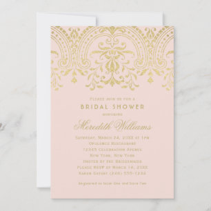 Gold Damask Blush Pink Wedding Bridal Shower Invitation