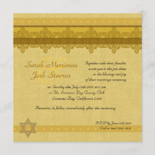 Gold Damask Brocade Jewish wedding Invitation
