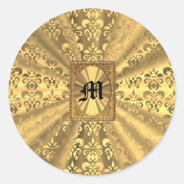 Gold damask classic round sticker (Front)