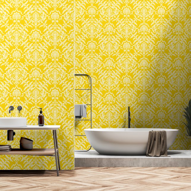 Gold Damask Colour Peel and Stick Removable Vinyl Wallpaper (Bathroom)