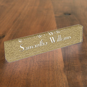 Gold Damask Custom Desk Nameplate