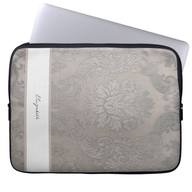 Gold Damask Electronics Bag with Initials or Name (Front)