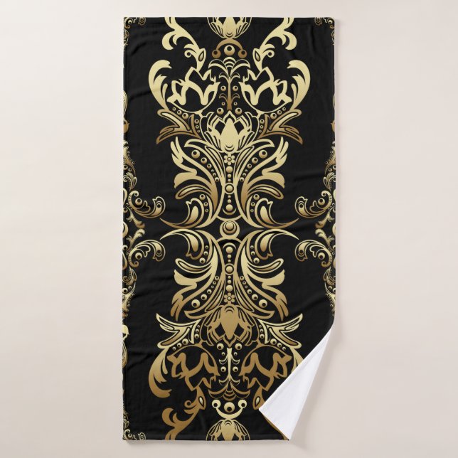 Gold damask floral seamless pattern with arabesque bath towel (Bath Towel)