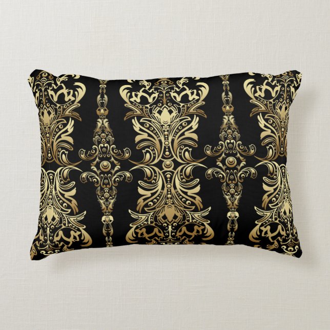 Gold damask floral seamless pattern with arabesque decorative cushion (Front)