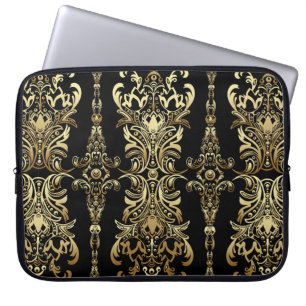 Gold damask floral seamless pattern with arabesque laptop sleeve