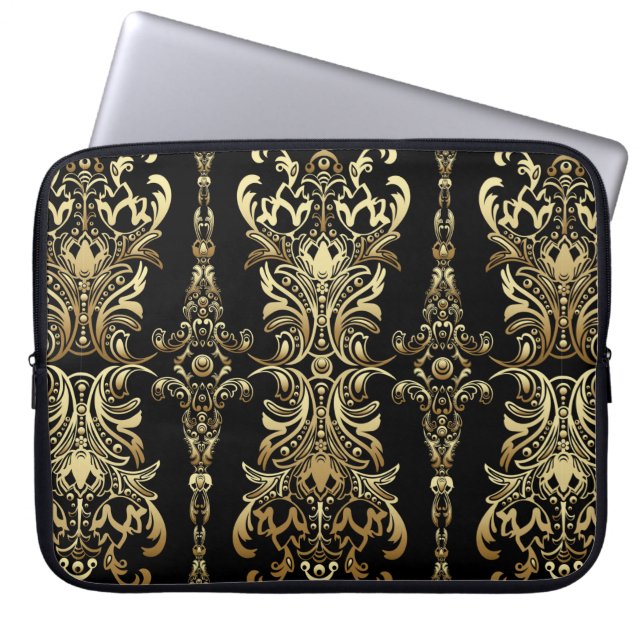 Gold damask floral seamless pattern with arabesque laptop sleeve (Front)