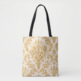 Gold Damask Floral Tote Bag