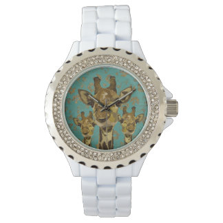 Gold Damask Giraffes Floral Retro Watch