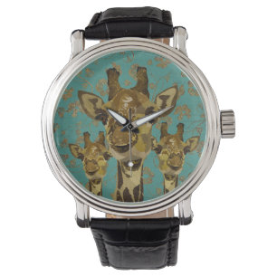 Gold Damask Giraffes Floral Retro Watch