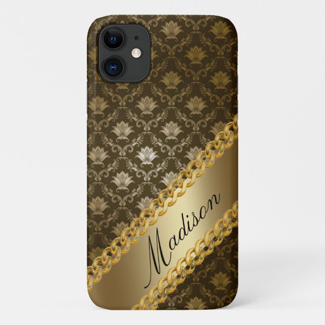 Gold Damask Girly Shiny Elegant Personalise Name Case-Mate iPhone Case (Back)