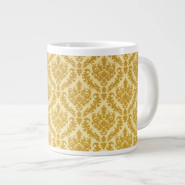 Gold damask large coffee mug (Front Right)