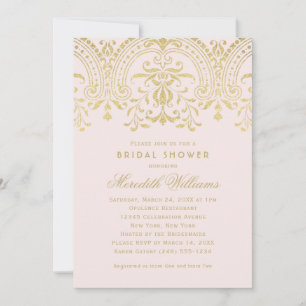 Gold Damask Pale Pink Wedding Bridal Shower Invitation