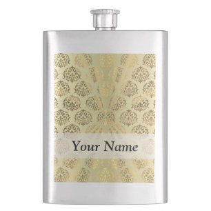 Gold damask pattern hip flask