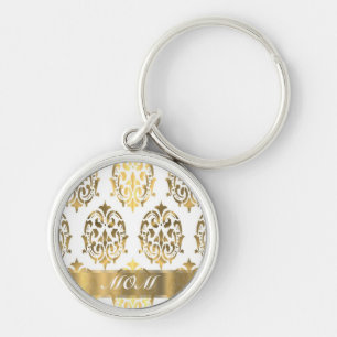 Gold damask pattern moms key ring