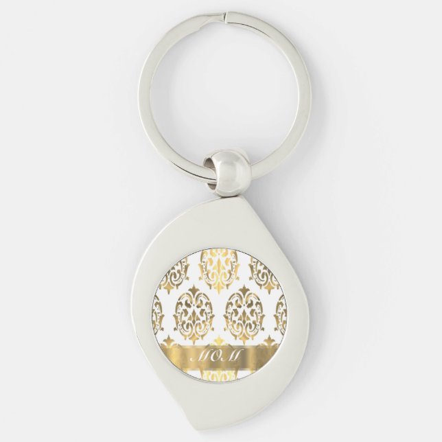 Gold damask pattern moms key ring (Front)