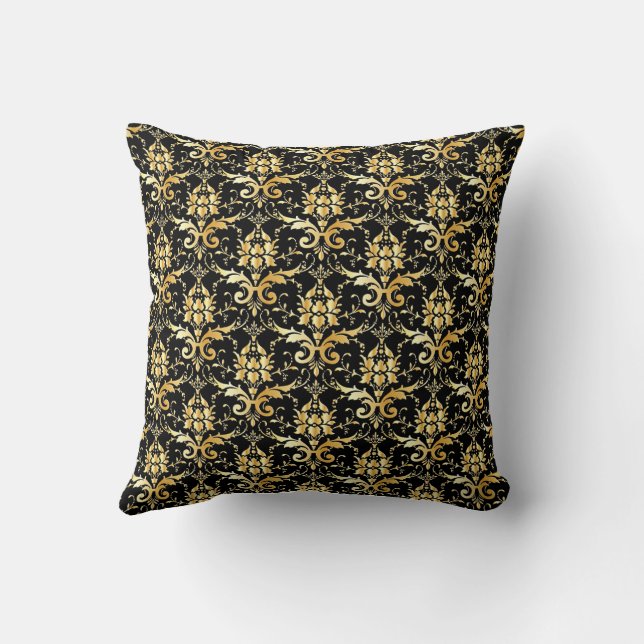 Gold Damask Pattern on Black Cushion (Back)