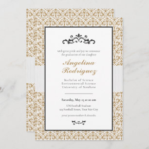 Gold Damask Pattern Photo Graduation Invitation