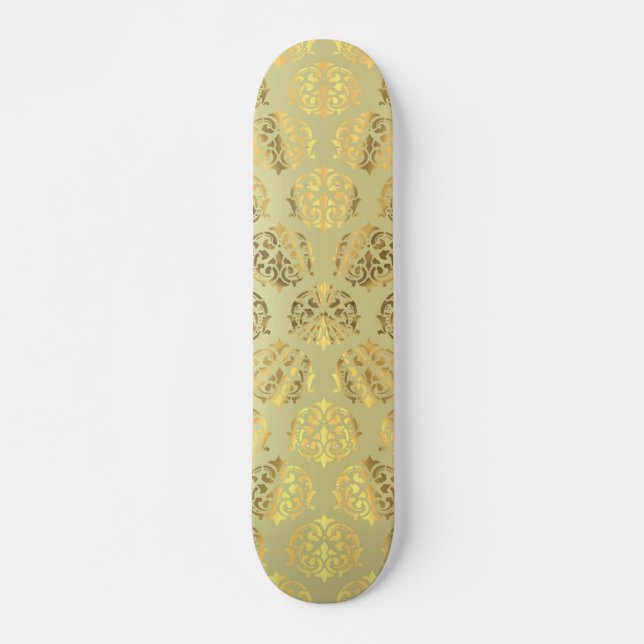 Gold damask pattern skateboard (Front)