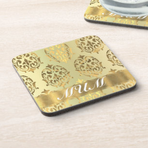 Gold damask personalised mother coaster