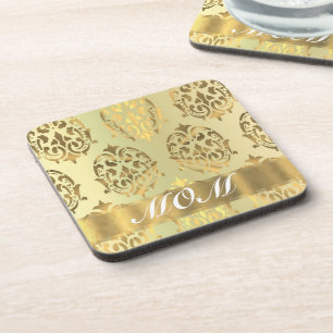 Gold damask personalised mother coaster