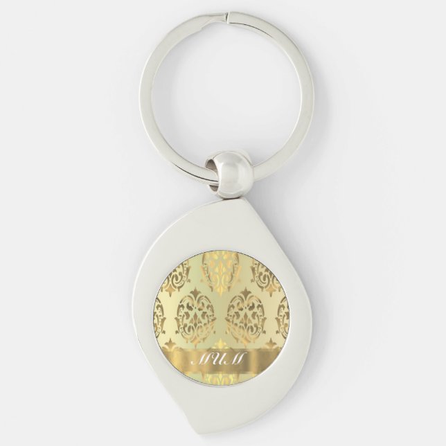 Gold damask personalised mother key ring (Front)