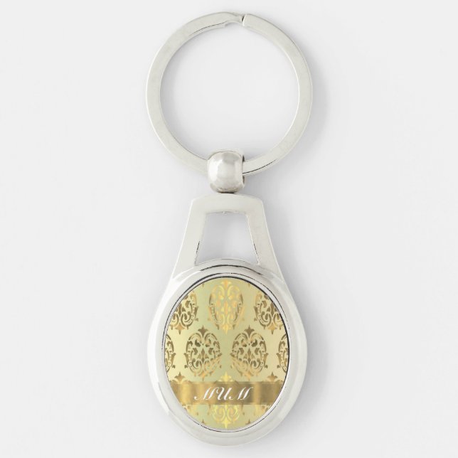 Gold damask personalised mother key ring (Front)