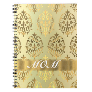 Gold damask personalised mother spiral notebook