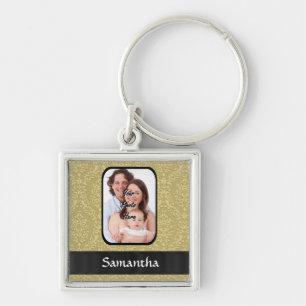 Gold damask photo template key ring