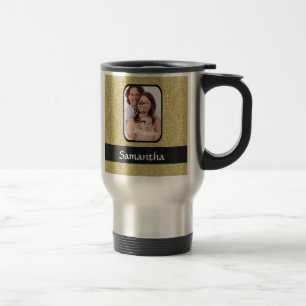Gold damask photo template travel mug