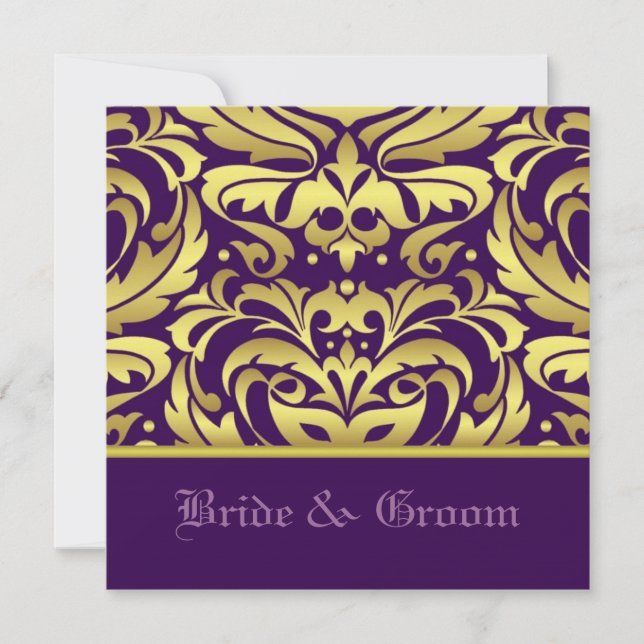 Gold Damask & Purple Elegant Wedding Invitation (Front)