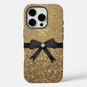 Gold Damask, Ribbon, & Glitter iPhone 16 Pro Case
