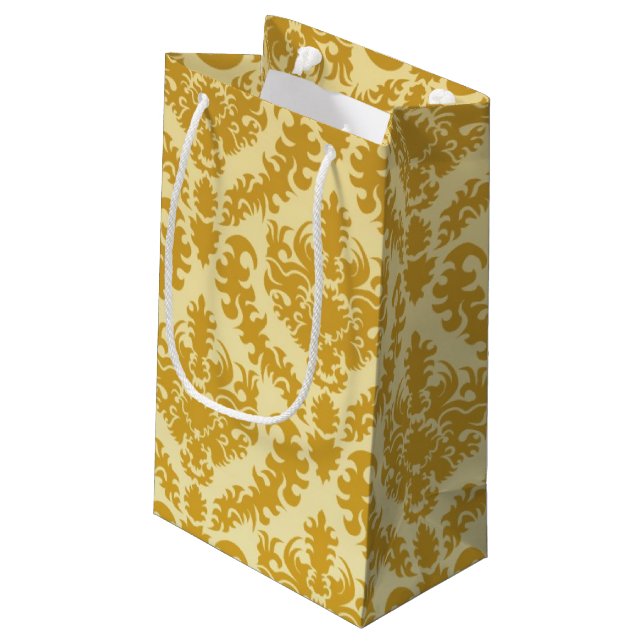 Gold damask small gift bag (Back Angled)