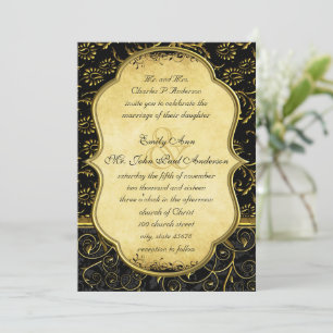 Gold Damask Swirls Wedding Invitation