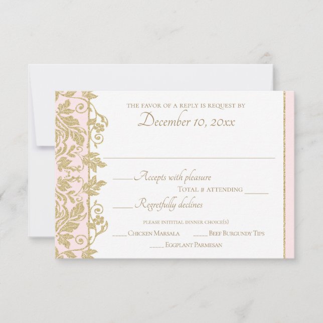 Gold Damask Vine Floral Pink and Gold Response (Front)